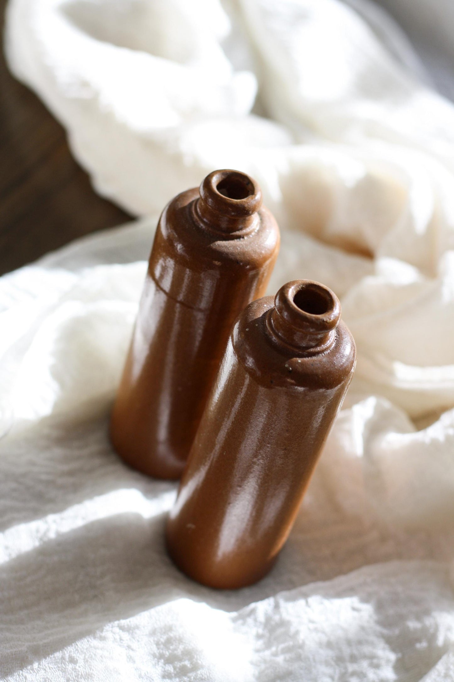 Vintage Brown Stoneware Pottery Bottle Vase