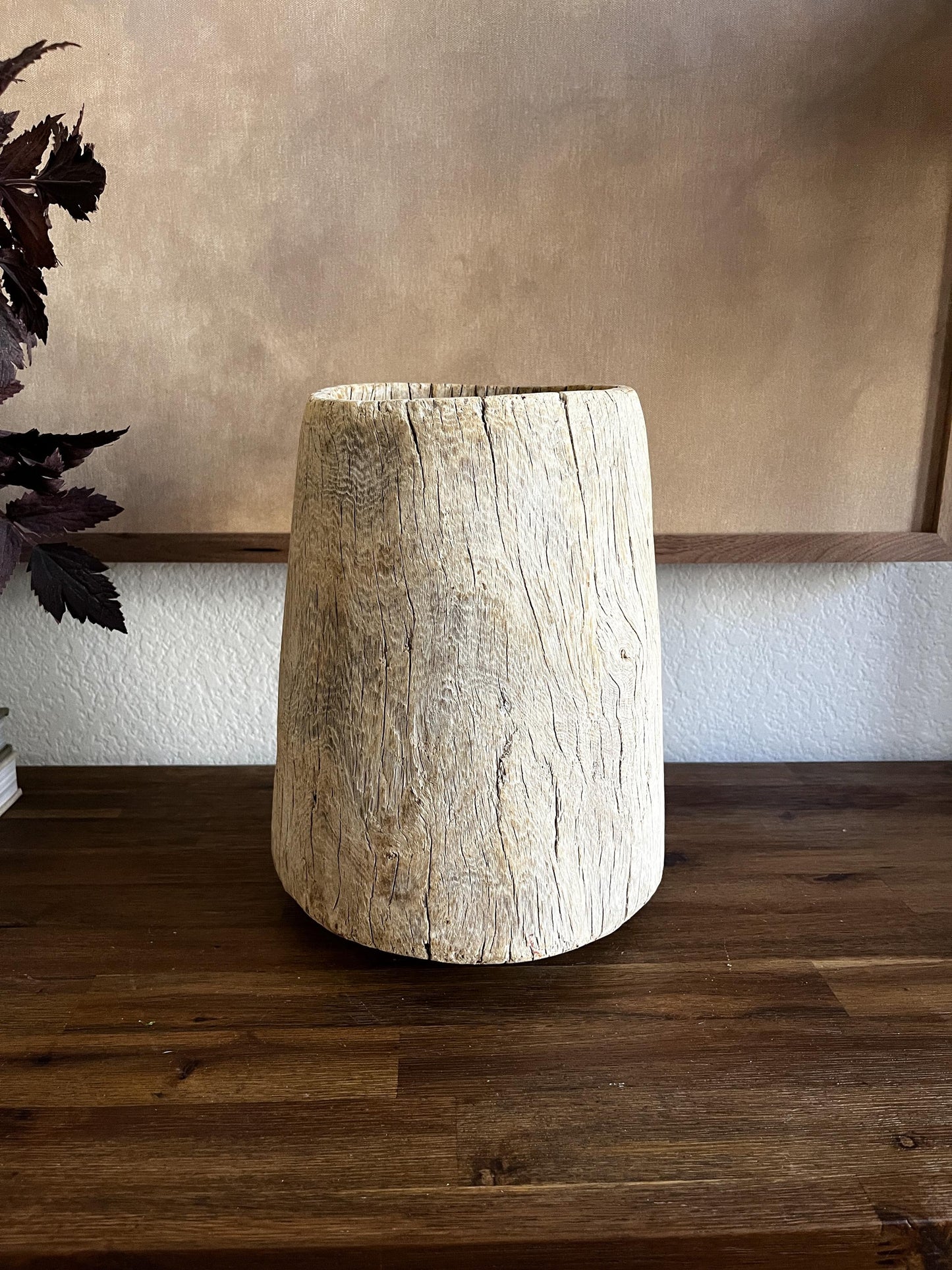 Vintage Bleached Wood Pot Vessel