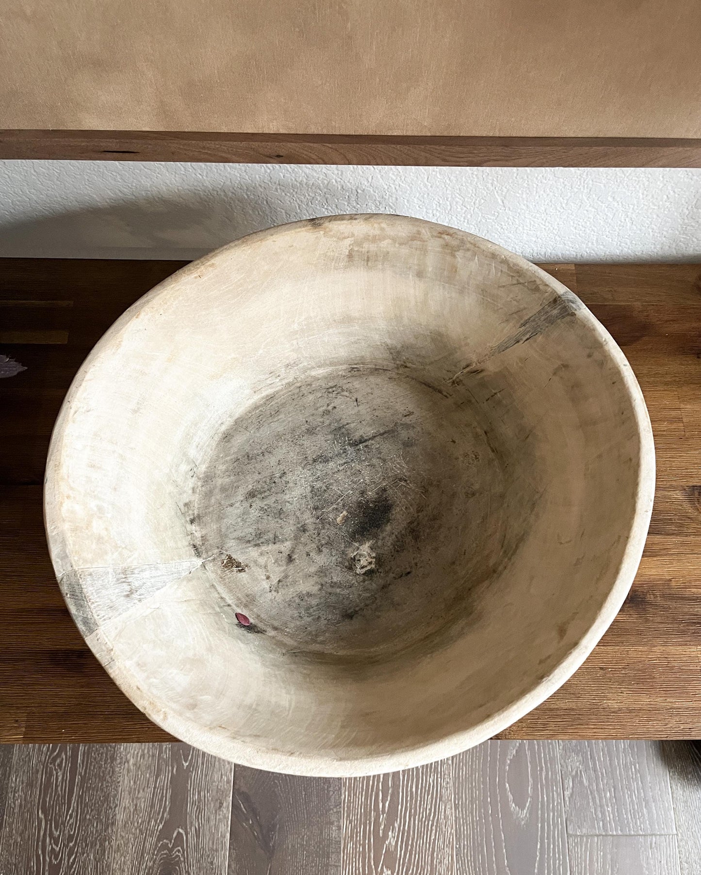 Large Rustic Wood Dough Bowl