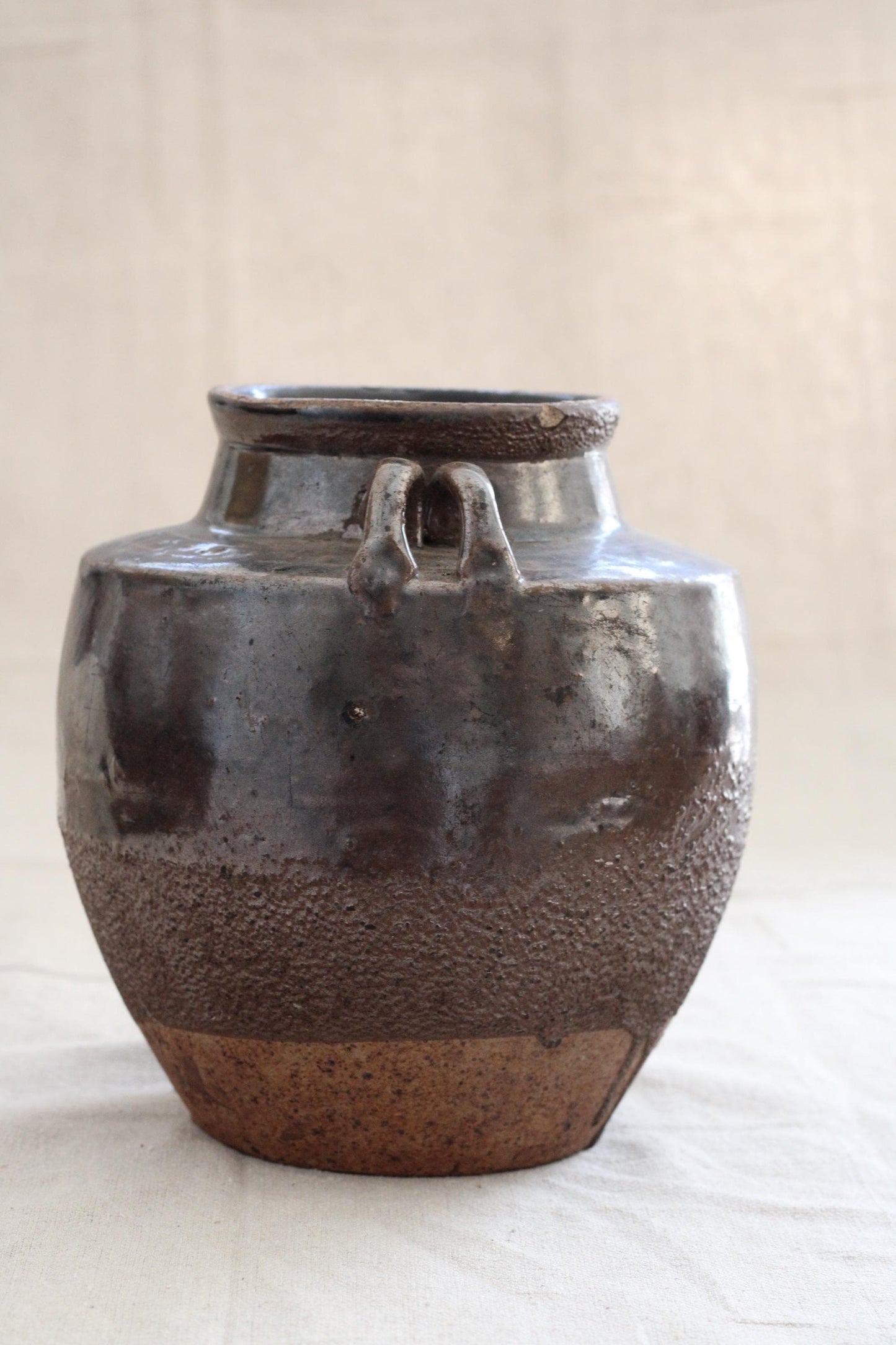 Vintage Glazed Four Handle Pot