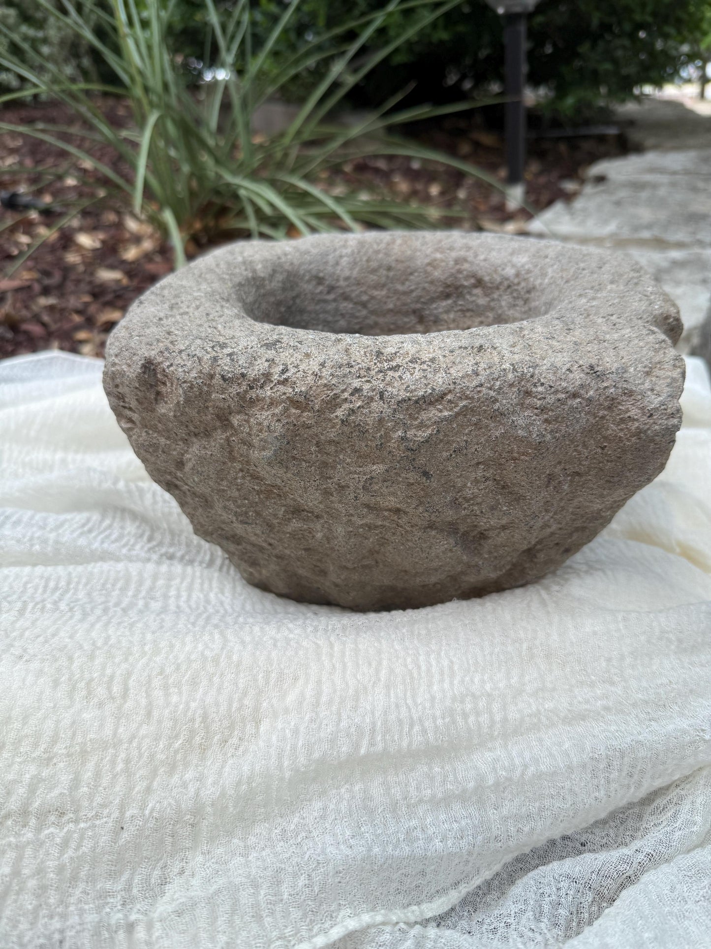 Large Vintage Stone Mortar Planter