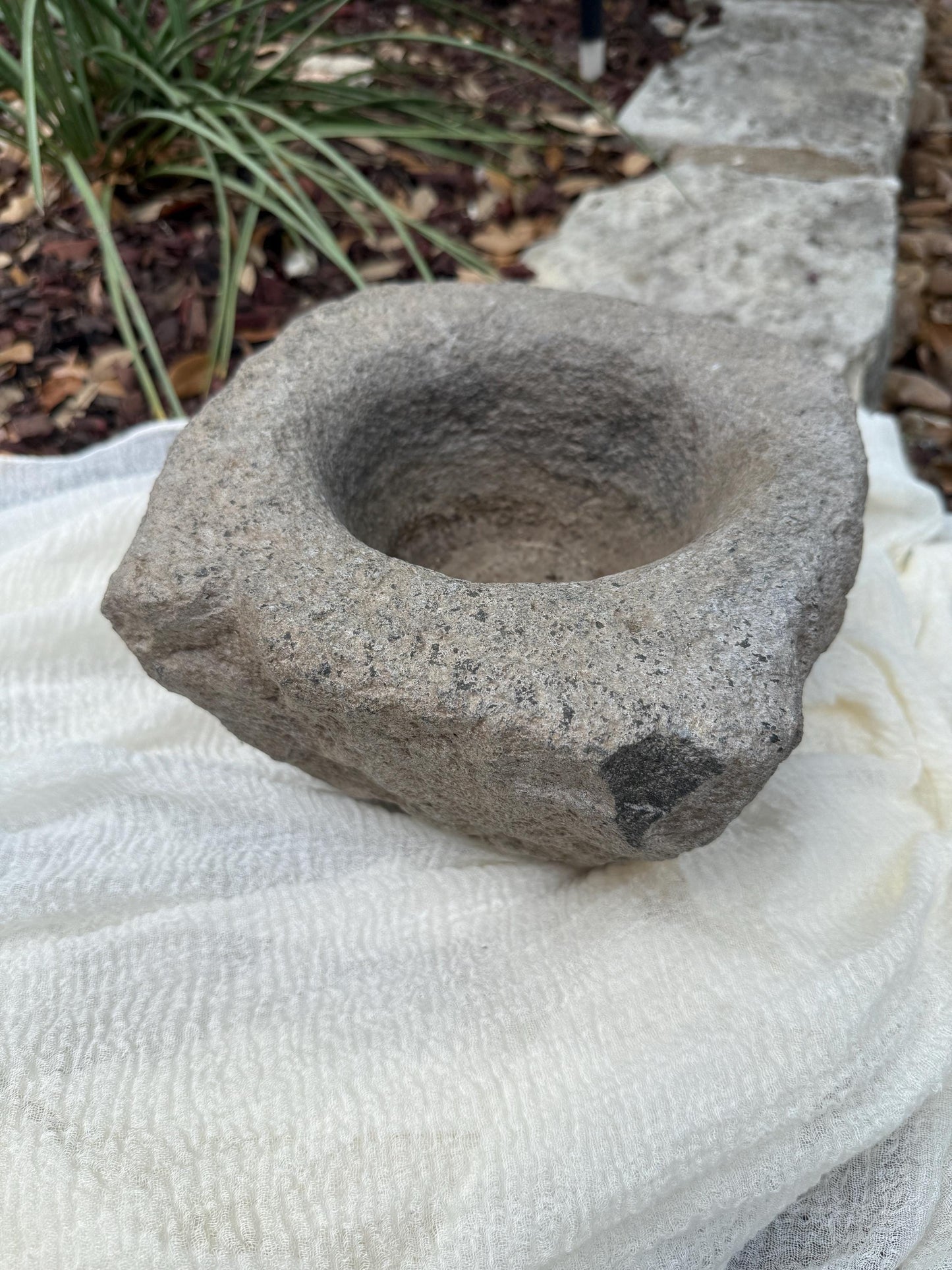 Large Vintage Stone Mortar Planter