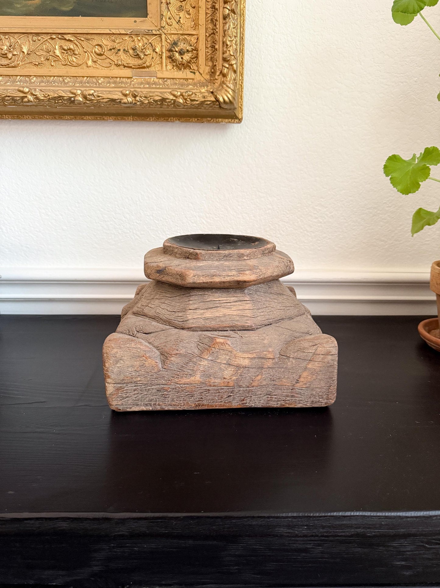 Vintage Carved Wooden Capital Candleholder
