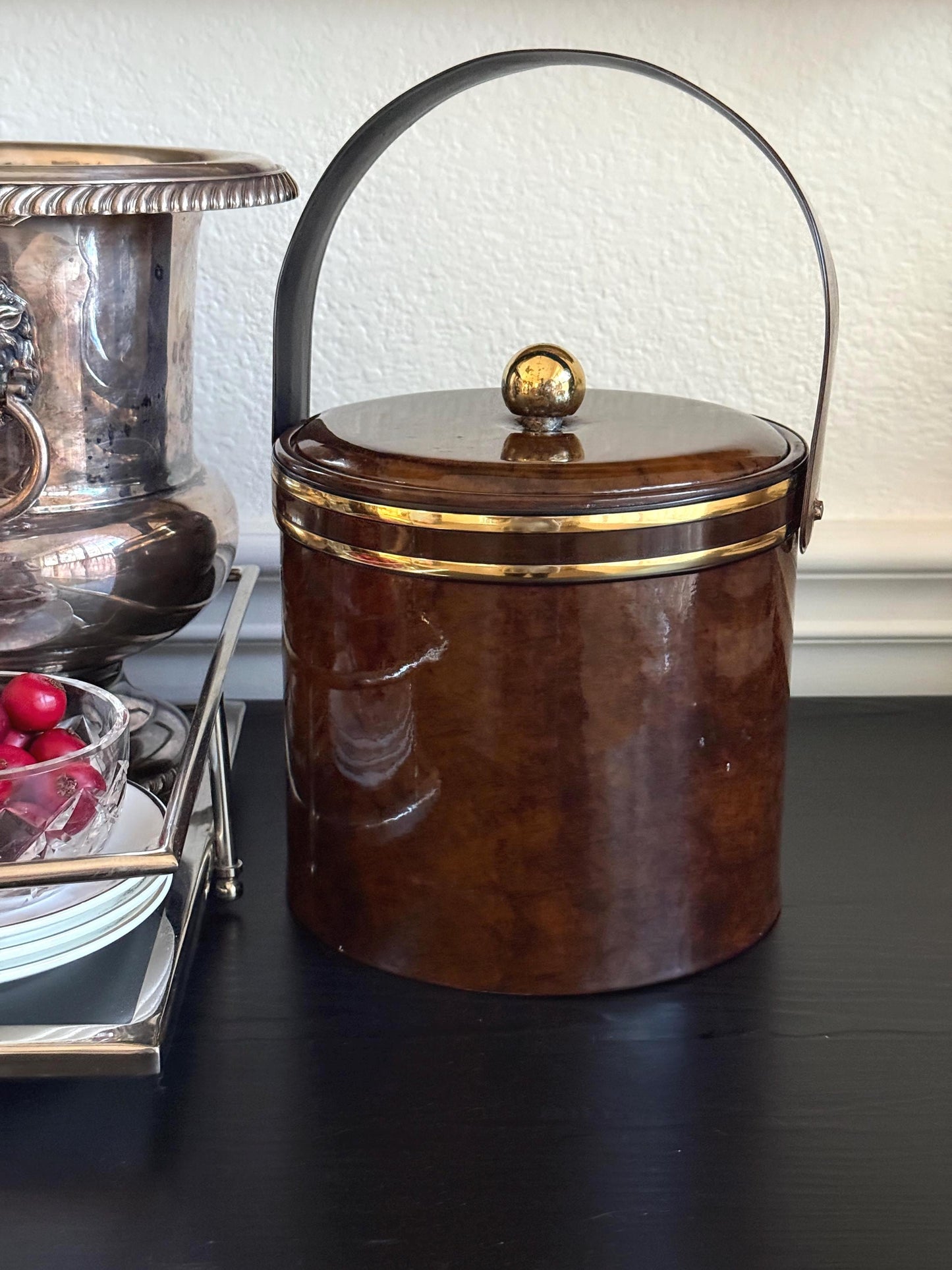 Vintage Faux Burl Wood Ice Bucket MCM