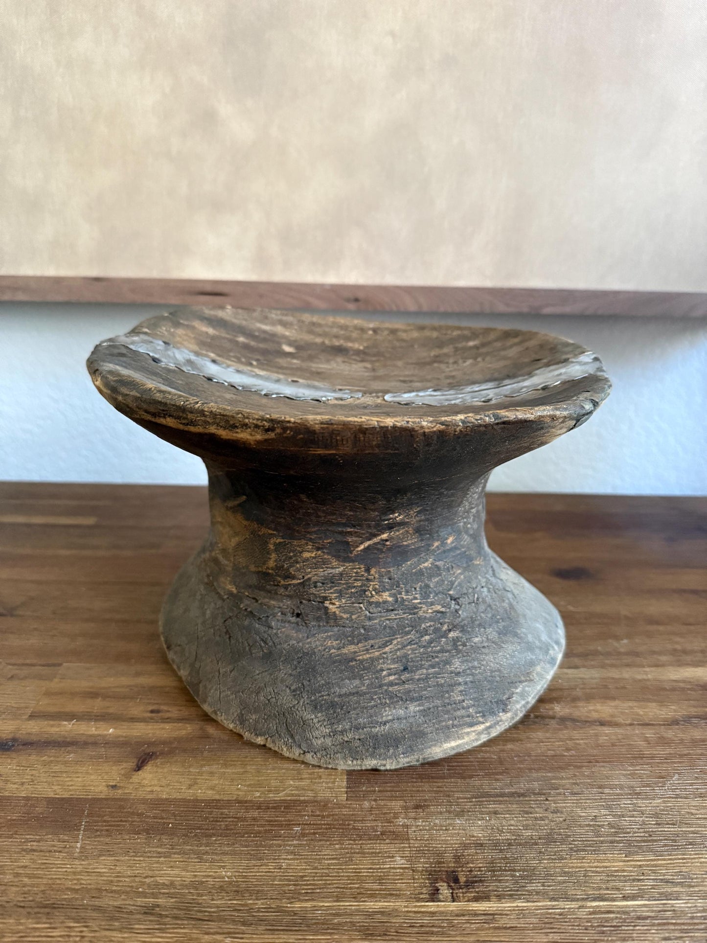 Antique African Stool, Hand Carved Wooden Tribal Bench, Vintage Rustic Boho Deco